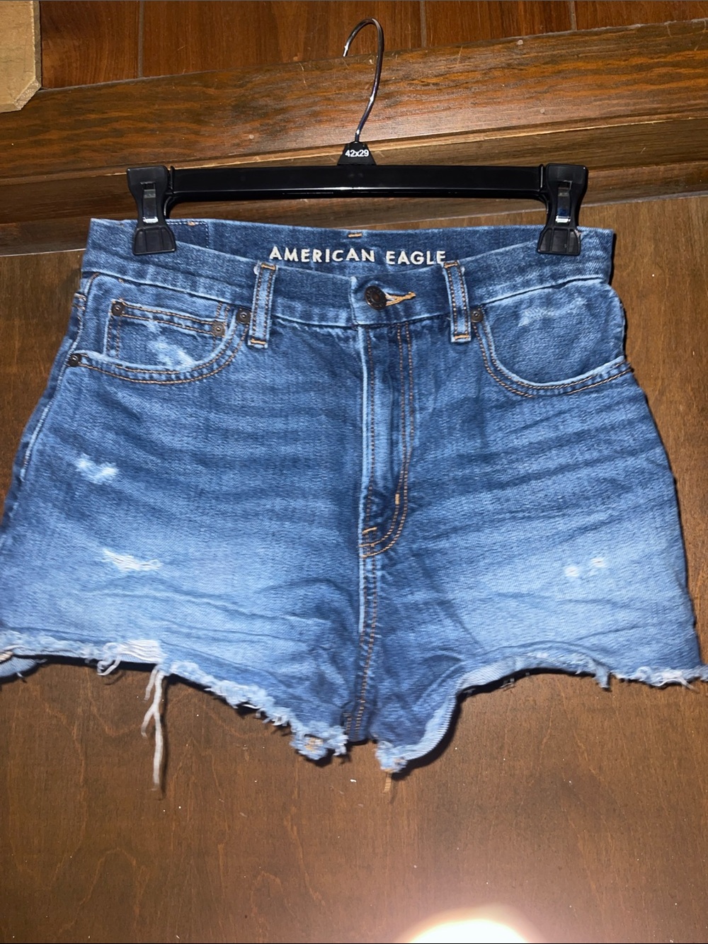 American Eagle Outfitters Blue Distressed High-Rise Denim Cutoff Shorts